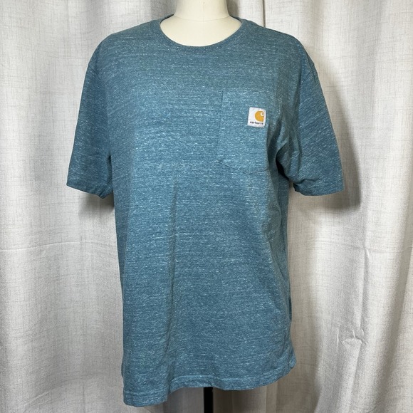 Carhartt Mens Medium Heather Blue Loose Fit Short Sleeve Pocket Tee Workwear K87 - Picture 1 of 12